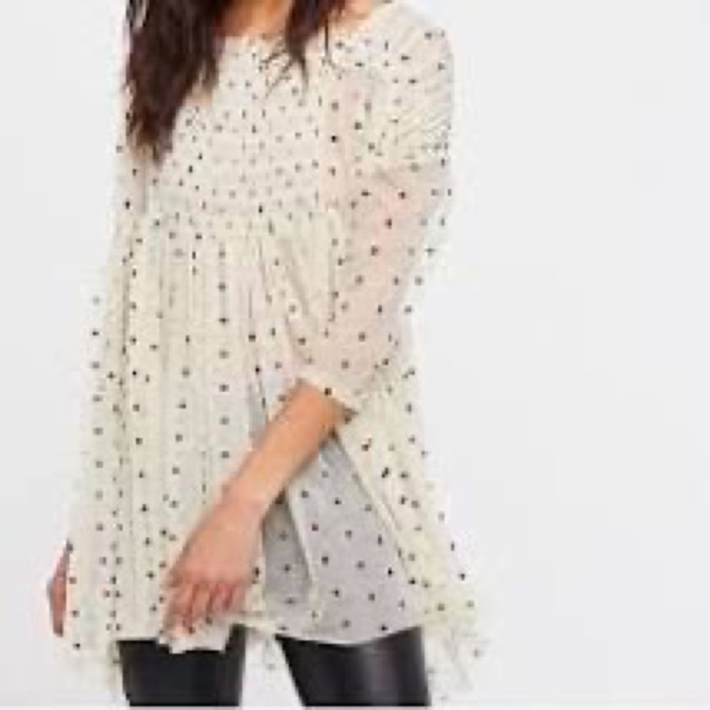 Free People Large L Ivory sheer polkadot tunic dress